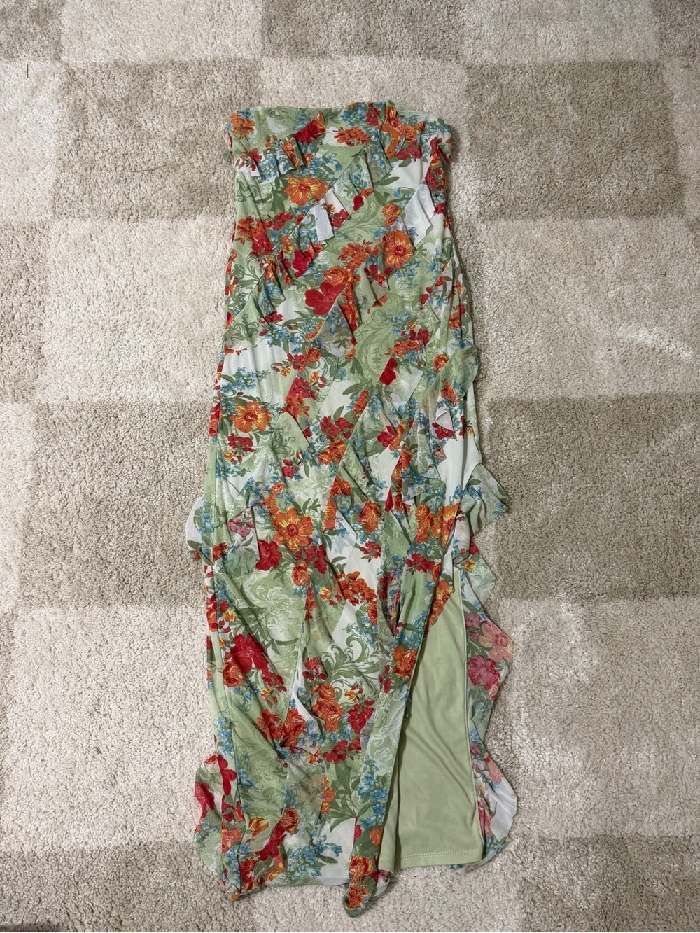 Sincerely Jules Floral Ruffle Mesh Maxi Dress Size Large Green Boho